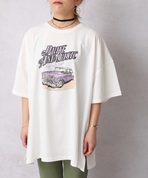 ap retro(アプレトロ)の「ヴィンテージカープリントオーバーTEE【ZOZO限定アイテム】(Tシャツ/カットソー・レディース・アイボリー/オフホワイト/スミクロ・FREE)」の5枚目の写真