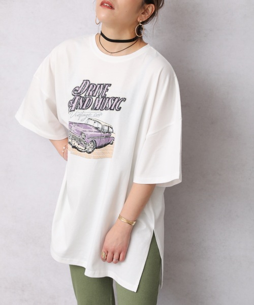ap retro(アプレトロ)の「ヴィンテージカープリントオーバーTEE【ZOZO限定アイテム】(Tシャツ/カットソー・レディース・アイボリー/オフホワイト/スミクロ・FREE)」の6枚目の写真