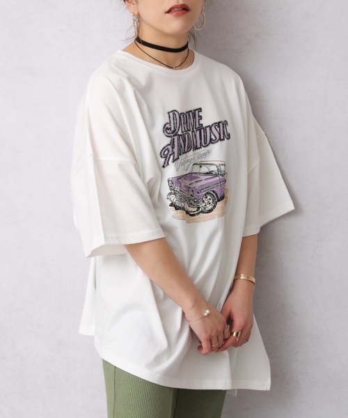 ap retro(アプレトロ)の「ヴィンテージカープリントオーバーTEE【ZOZO限定アイテム】(Tシャツ/カットソー・レディース・アイボリー/オフホワイト/スミクロ・FREE)」の7枚目の写真