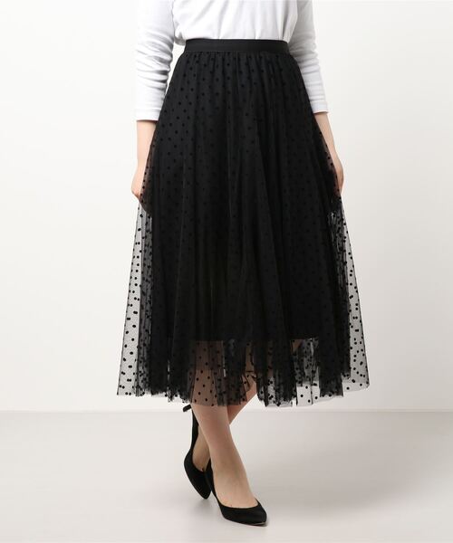 Q（キュー）の「ドットチュールスカート（スカート・レディース・キャメル/ブラック・MEDIUM）」の8枚目の写真