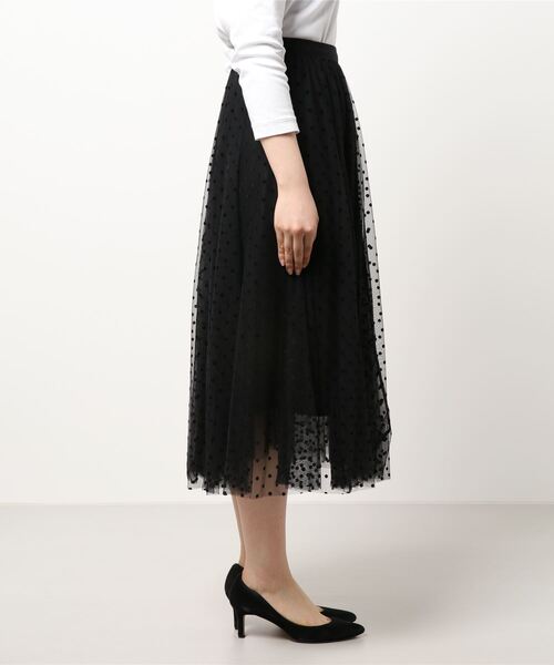 Q（キュー）の「ドットチュールスカート（スカート・レディース・キャメル/ブラック・MEDIUM）」の10枚目の写真