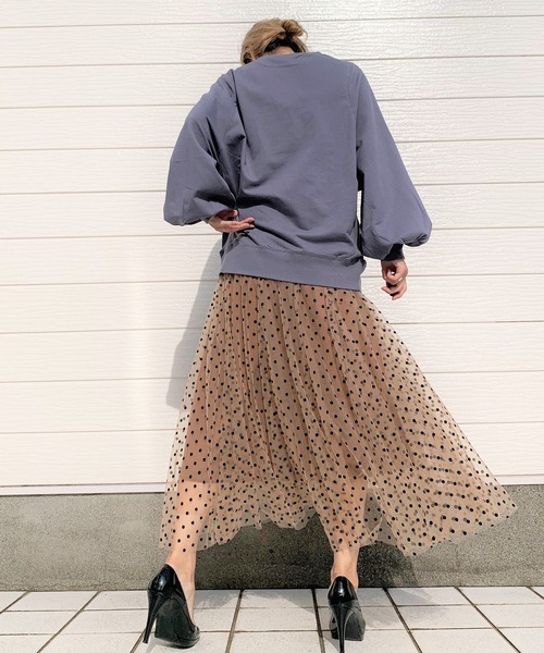 Q（キュー）の「ドットチュールスカート（スカート・レディース・キャメル/ブラック・MEDIUM）」の17枚目の写真