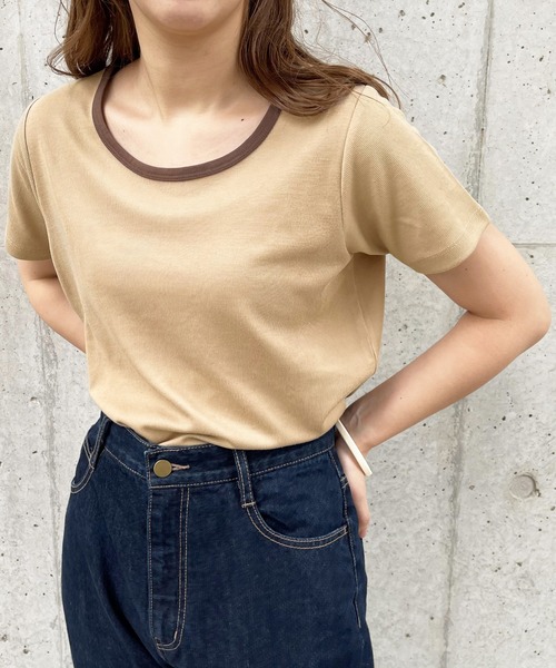 apres jour clair（アプレジュールクレア）の「【apres jour clair】リンガーTシャツ【ZOZOTOWN限定アイテム】（Tシャツ/カットソー・レディース・ブラウン系その他/ベージュ/アイボリー・X-LARGE/フリー）」の3枚目の写真