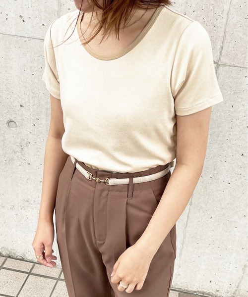 apres jour clair（アプレジュールクレア）の「【apres jour clair】リンガーTシャツ【ZOZOTOWN限定アイテム】（Tシャツ/カットソー・レディース・ブラウン系その他/ベージュ/アイボリー・X-LARGE/フリー）」の6枚目の写真