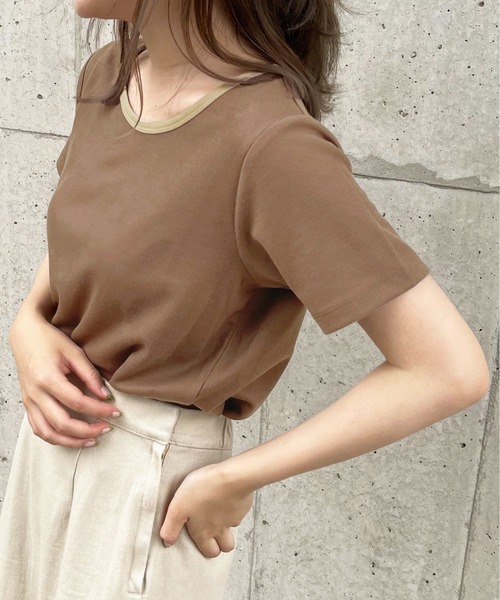 apres jour clair（アプレジュールクレア）の「【apres jour clair】リンガーTシャツ【ZOZOTOWN限定アイテム】（Tシャツ/カットソー・レディース・ブラウン系その他/ベージュ/アイボリー・X-LARGE/フリー）」の12枚目の写真