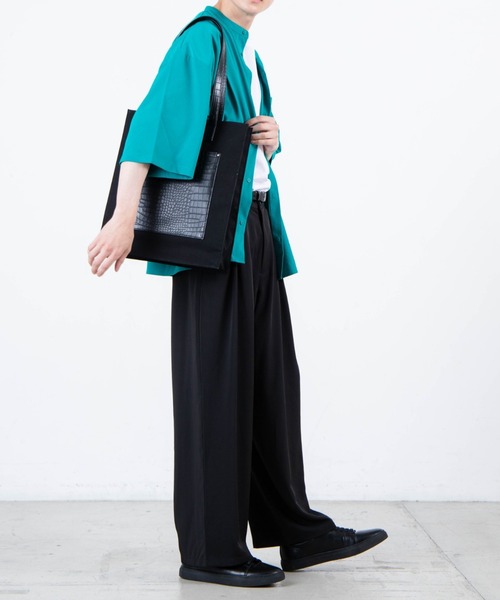 WEGO(ウィゴー)の「WEGO/多機能PUコンビキャンバストートバッグ(トートバッグ・メンズ・キナリ/ブラック・FREE)」の6枚目の写真