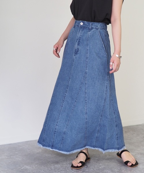 Riberry(リベリー)の「裾切替Aラインツイルスカート(デニムスカート・レディース・ブラック/グレー/ブルー・FREE)」の3枚目の写真
