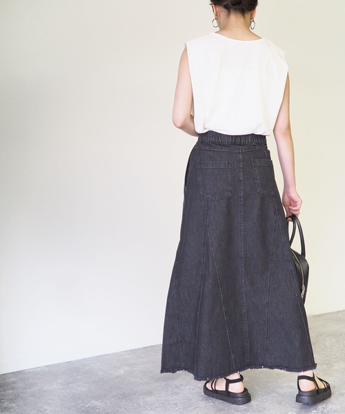 Riberry(リベリー)の「裾切替Aラインツイルスカート(デニムスカート・レディース・ブラック/グレー/ブルー・FREE)」の5枚目の写真