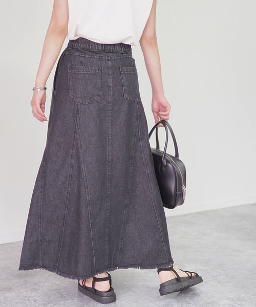 Riberry(リベリー)の「裾切替Aラインツイルスカート(デニムスカート・レディース・ブラック/グレー/ブルー・FREE)」の8枚目の写真