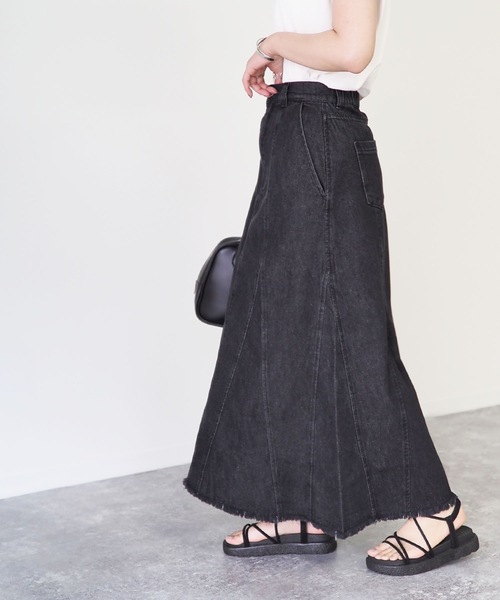 Riberry(リベリー)の「裾切替Aラインツイルスカート(デニムスカート・レディース・ブラック/グレー/ブルー・FREE)」の6枚目の写真