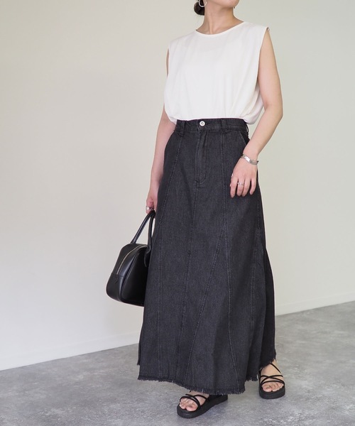 Riberry(リベリー)の「裾切替Aラインツイルスカート(デニムスカート・レディース・ブラック/グレー/ブルー・FREE)」の7枚目の写真