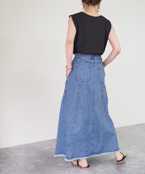 Riberry(リベリー)の「裾切替Aラインツイルスカート(デニムスカート・レディース・ブラック/グレー/ブルー・FREE)」の10枚目の写真