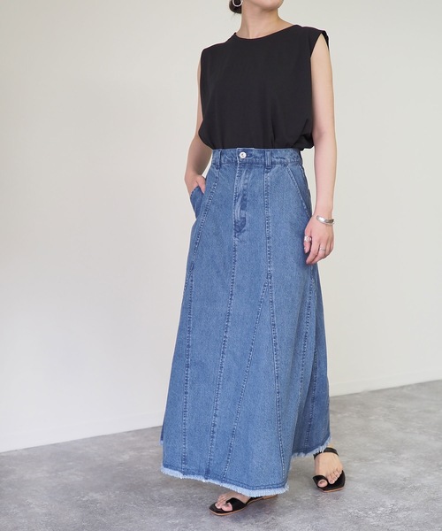 Riberry(リベリー)の「裾切替Aラインツイルスカート(デニムスカート・レディース・ブラック/グレー/ブルー・FREE)」の12枚目の写真
