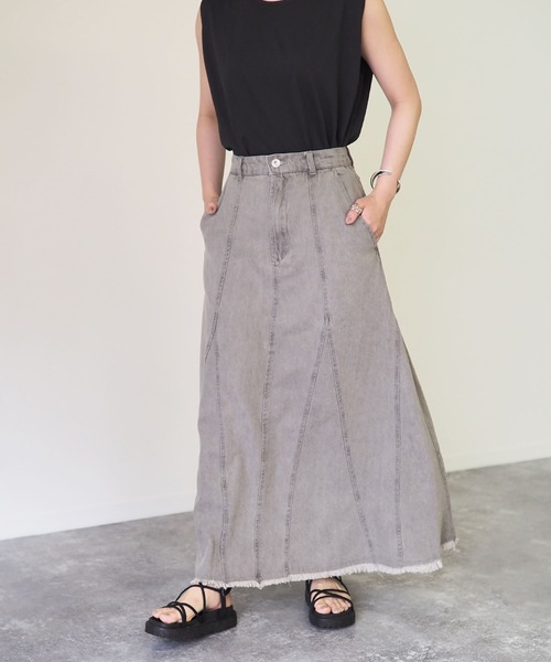 Riberry(リベリー)の「裾切替Aラインツイルスカート(デニムスカート・レディース・ブラック/グレー/ブルー・FREE)」の14枚目の写真