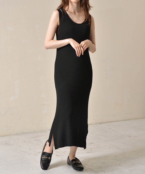 アシンメトリー リブワンピース