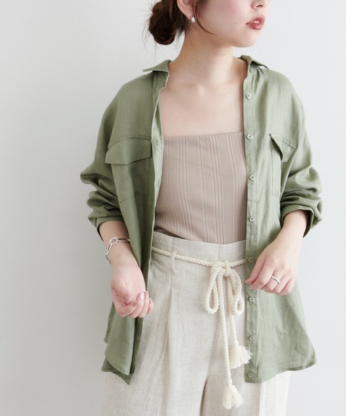 natural couture（ナチュラルクチュール）の「カシュクールにもなるカラーリネンシャツ（シャツ/ブラウス・レディース・オフホワイト/ボルドー/カーキ/ブラック/ピンク・FREE）」の3枚目の写真