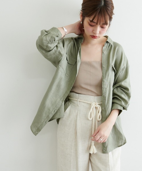 natural couture（ナチュラルクチュール）の「カシュクールにもなるカラーリネンシャツ（シャツ/ブラウス・レディース・オフホワイト/ボルドー/カーキ/ブラック/ピンク・FREE）」の16枚目の写真