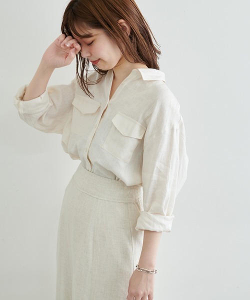 natural couture（ナチュラルクチュール）の「カシュクールにもなるカラーリネンシャツ（シャツ/ブラウス・レディース・オフホワイト/ボルドー/カーキ/ブラック/ピンク・FREE）」の7枚目の写真