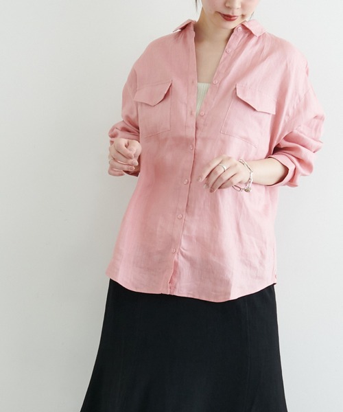 natural couture（ナチュラルクチュール）の「カシュクールにもなるカラーリネンシャツ（シャツ/ブラウス・レディース・オフホワイト/ボルドー/カーキ/ブラック/ピンク・FREE）」の18枚目の写真