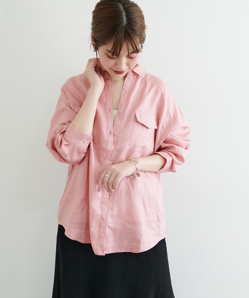 natural couture（ナチュラルクチュール）の「カシュクールにもなるカラーリネンシャツ（シャツ/ブラウス・レディース・オフホワイト/ボルドー/カーキ/ブラック/ピンク・FREE）」の19枚目の写真