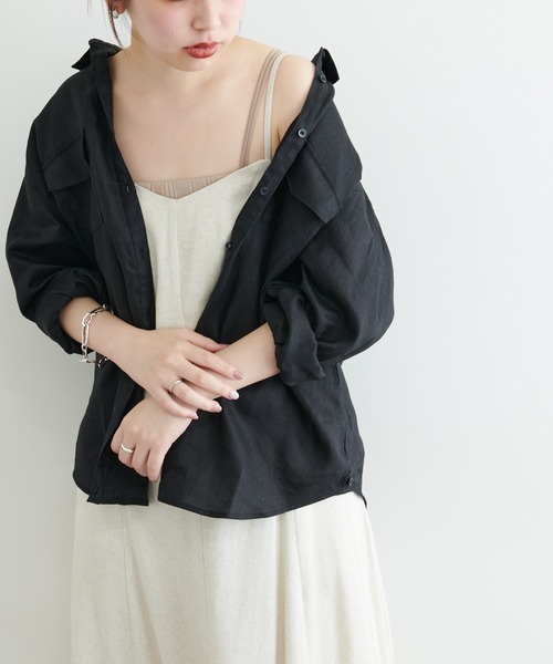 natural couture（ナチュラルクチュール）の「カシュクールにもなるカラーリネンシャツ（シャツ/ブラウス・レディース・オフホワイト/ボルドー/カーキ/ブラック/ピンク・FREE）」の10枚目の写真