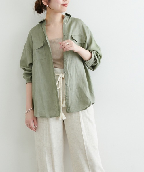 natural couture（ナチュラルクチュール）の「カシュクールにもなるカラーリネンシャツ（シャツ/ブラウス・レディース・オフホワイト/ボルドー/カーキ/ブラック/ピンク・FREE）」の14枚目の写真