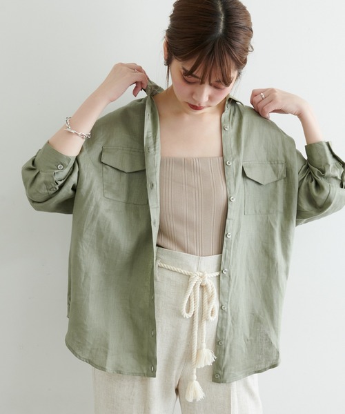 natural couture（ナチュラルクチュール）の「カシュクールにもなるカラーリネンシャツ（シャツ/ブラウス・レディース・オフホワイト/ボルドー/カーキ/ブラック/ピンク・FREE）」の15枚目の写真