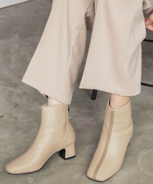 BONLECILL(ボンルシール)の「スクエアトゥ パイピング ショートブーツ(ブーツ・レディース・ライトグリーン/ブラック/ベージュ/ブラウン・L/M/S)」の4枚目の写真