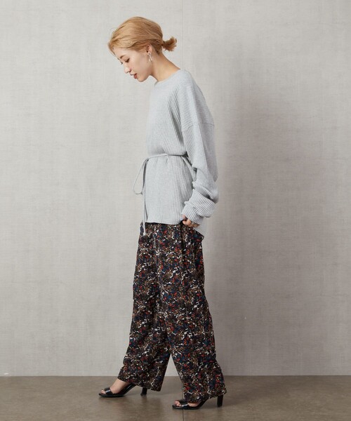 ameri 花柄 ブラック ワイドパンツ M FIORE PRINT DENIM PANTS