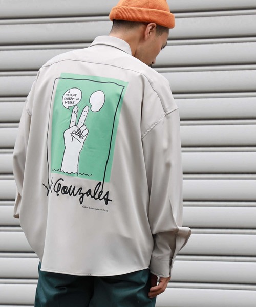 Mark Gonzales（マーク・ゴンザレス）の「【MARK GONZALES】ビッグプリントシャツ（シャツ/ブラウス・メンズ・ライトグレー/ベージュ/ブラック・L/M）」の2枚目の写真