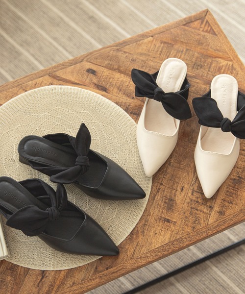 rectangle(レクタングル)の「リボンミュール(パンプス・レディース・ブラック/アイボリー・SMALL/MEDIUM/LARGE)」の2枚目の写真