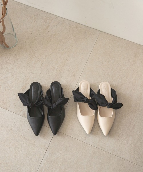 rectangle(レクタングル)の「リボンミュール(パンプス・レディース・ブラック/アイボリー・SMALL/MEDIUM/LARGE)」の3枚目の写真