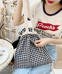 手に馴染むコットン生地 巾着カジュアルバッグ