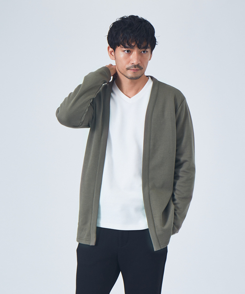 ABAHOUSE GRAY(アバハウスグレイ)の「【ダブルフェイス】配色 セミショール カーディガン(カーディガン/ボレロ・メンズ・スモークピンク/グレイッシュベージュ/モカ/ネイビー・48/46)」の13枚目の写真