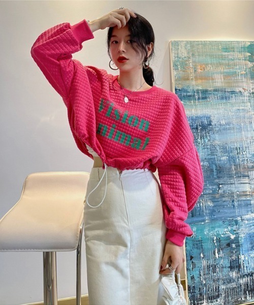 Diosfront（ディオスフロント）の「ロゴカラープリントオーバーシルエットトレーナー（スウェット・レディース・アイボリー/ローズ・FREE）」の13枚目の写真