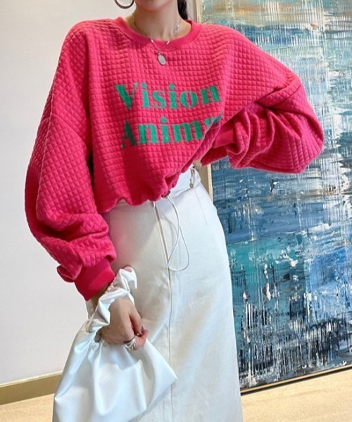 Diosfront（ディオスフロント）の「ロゴカラープリントオーバーシルエットトレーナー（スウェット・レディース・アイボリー/ローズ・FREE）」の15枚目の写真