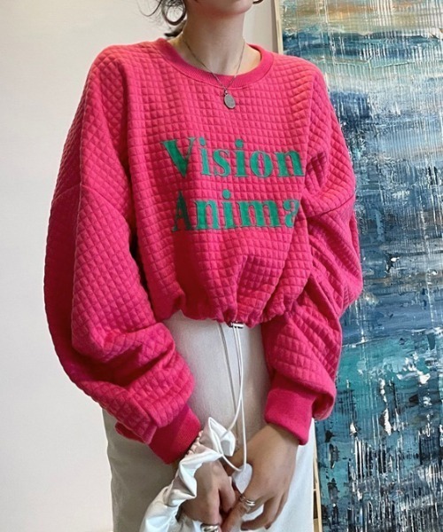 Diosfront（ディオスフロント）の「ロゴカラープリントオーバーシルエットトレーナー（スウェット・レディース・アイボリー/ローズ・FREE）」の4枚目の写真