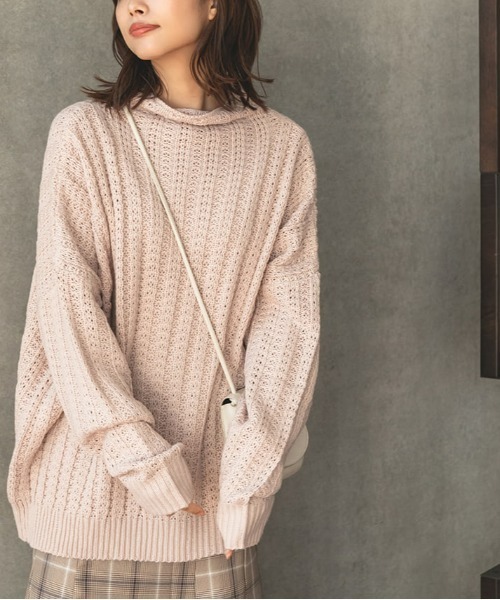 fifth（フィフス）の「[ウォッシャブル対応]ボトルネック透かし編みボリュームニット（ニット/セーター・レディース・スモークピンク/ホワイト/ブラック・MEDIUM）」の3枚目の写真