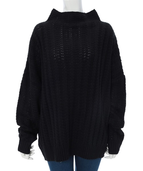 fifth（フィフス）の「[ウォッシャブル対応]ボトルネック透かし編みボリュームニット（ニット/セーター・レディース・スモークピンク/ホワイト/ブラック・MEDIUM）」の4枚目の写真