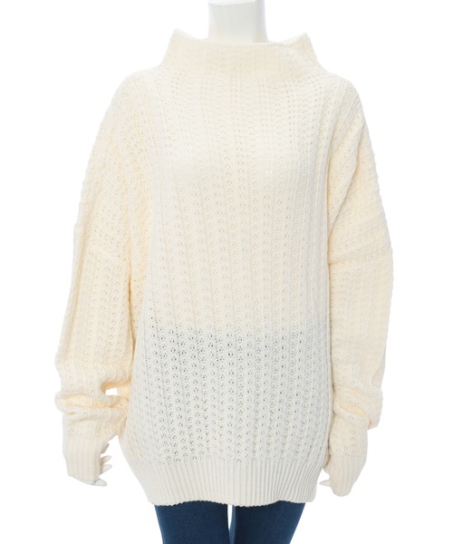 fifth（フィフス）の「[ウォッシャブル対応]ボトルネック透かし編みボリュームニット（ニット/セーター・レディース・スモークピンク/ホワイト/ブラック・MEDIUM）」の8枚目の写真