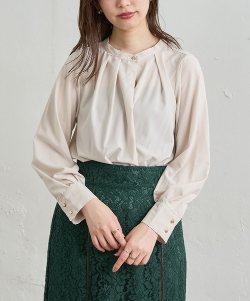 natural couture(ナチュラルクチュール)の「お上品タックブラウス(シャツ/ブラウス・レディース・ネイビー/ピンク/アイボリー/その他1/その他2/その他3・FREE)」の3枚目の写真