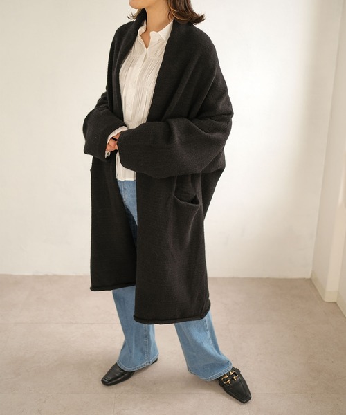 Andj Made ショールカラーニットロングガウンカーディガン