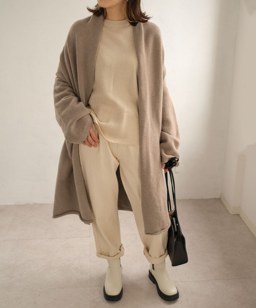 ＡＮＤＪ（アンドジェイ）の「【ANDJ MADE】ショールカラーニットロングガウンカーディガン（カーディガン/ボレロ・レディース・ブラック/ブラウン/モカ・M）」の14枚目の写真