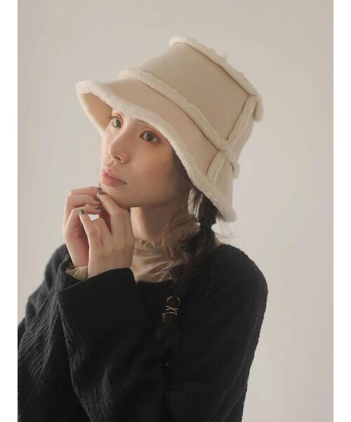 Green　Parks（グリーンパークス）の「・ムートンリバーシブルハット＊（ハット・レディース・ブラック/アイボリー/カーキ・FREE）」の20枚目の写真
