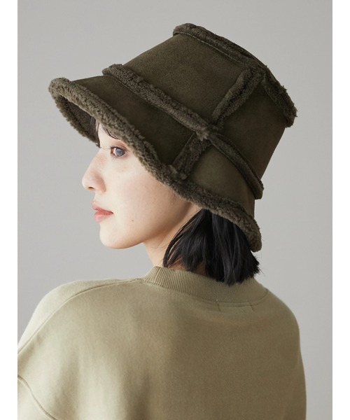 Green　Parks（グリーンパークス）の「・ムートンリバーシブルハット＊（ハット・レディース・ブラック/アイボリー/カーキ・FREE）」の10枚目の写真