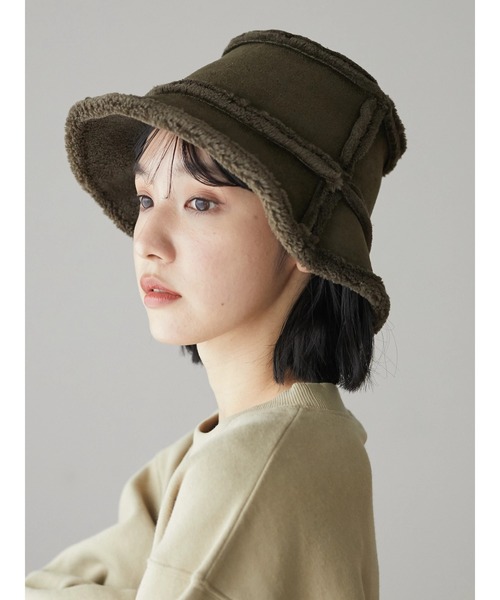 Green　Parks（グリーンパークス）の「・ムートンリバーシブルハット＊（ハット・レディース・ブラック/アイボリー/カーキ・FREE）」の7枚目の写真