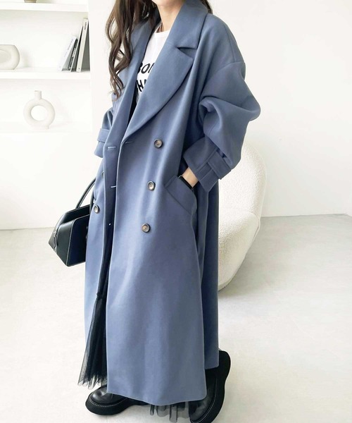 GeeRA(ジーラ)の「ニットモッサトレンチデザインコート(チェスターコート・レディース・ブラック/ブルー/アイボリー/モカ・MEDIUM)」の4枚目の写真