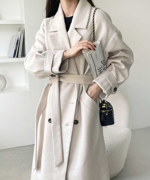 GeeRA(ジーラ)の「ニットモッサトレンチデザインコート(チェスターコート・レディース・ブラック/ブルー/アイボリー/モカ・MEDIUM)」の2枚目の写真