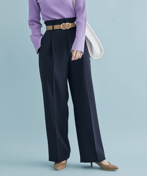 VIS（ビス）の「タック入りハイウエストワイドパンツ（スラックス・レディース・ホワイト系その他5/ダークラベンダー/グリーン/ネイビー・S/M/L）」の4枚目の写真