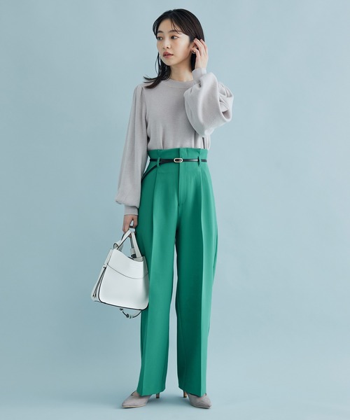 VIS（ビス）の「タック入りハイウエストワイドパンツ（スラックス・レディース・ホワイト系その他5/ダークラベンダー/グリーン/ネイビー・S/M/L）」の5枚目の写真